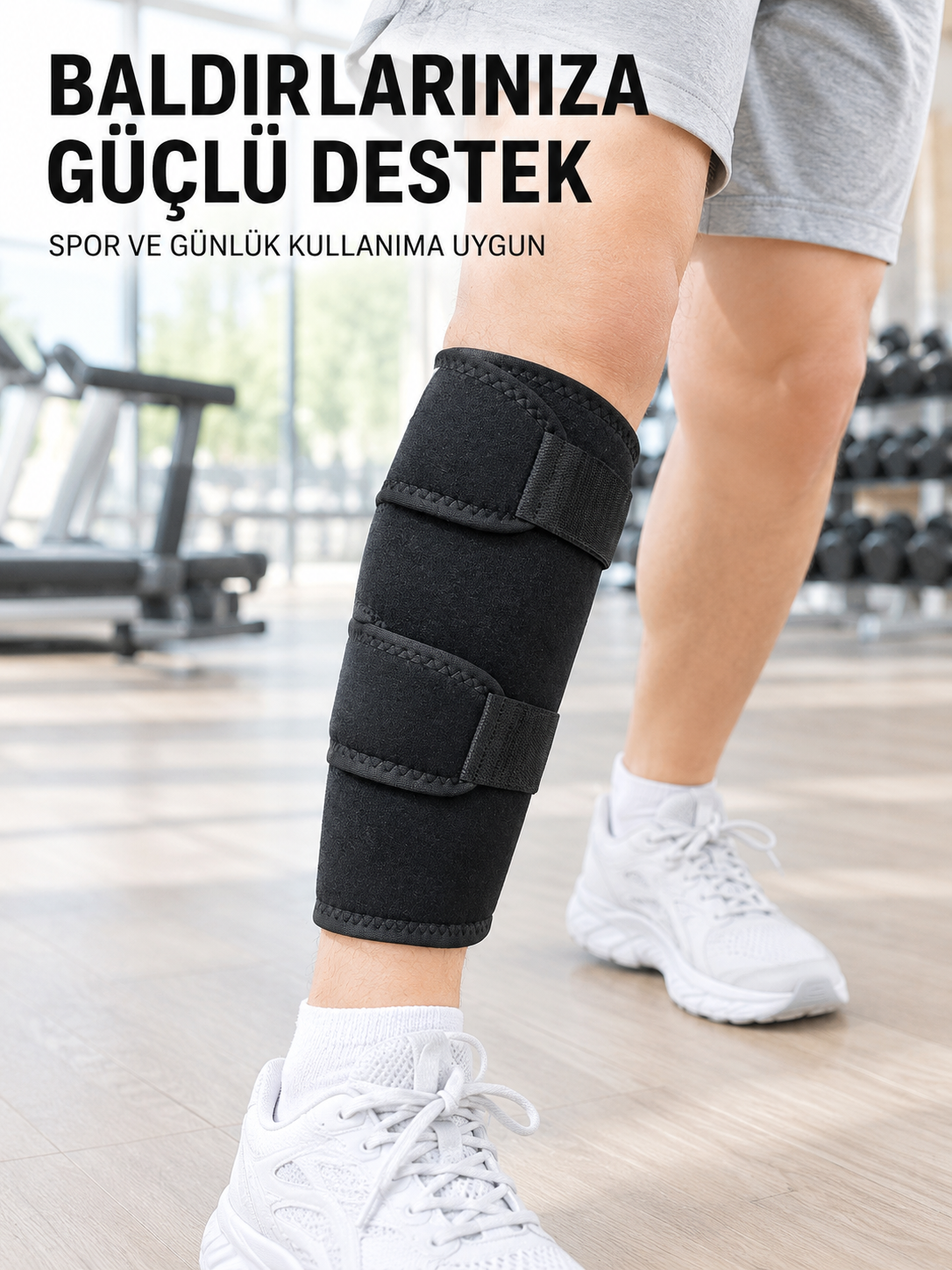 Ayarlanabilir Baldır Desteği Siyah Çift Bantlı Spor ve Yürüyüş Baldırlığı