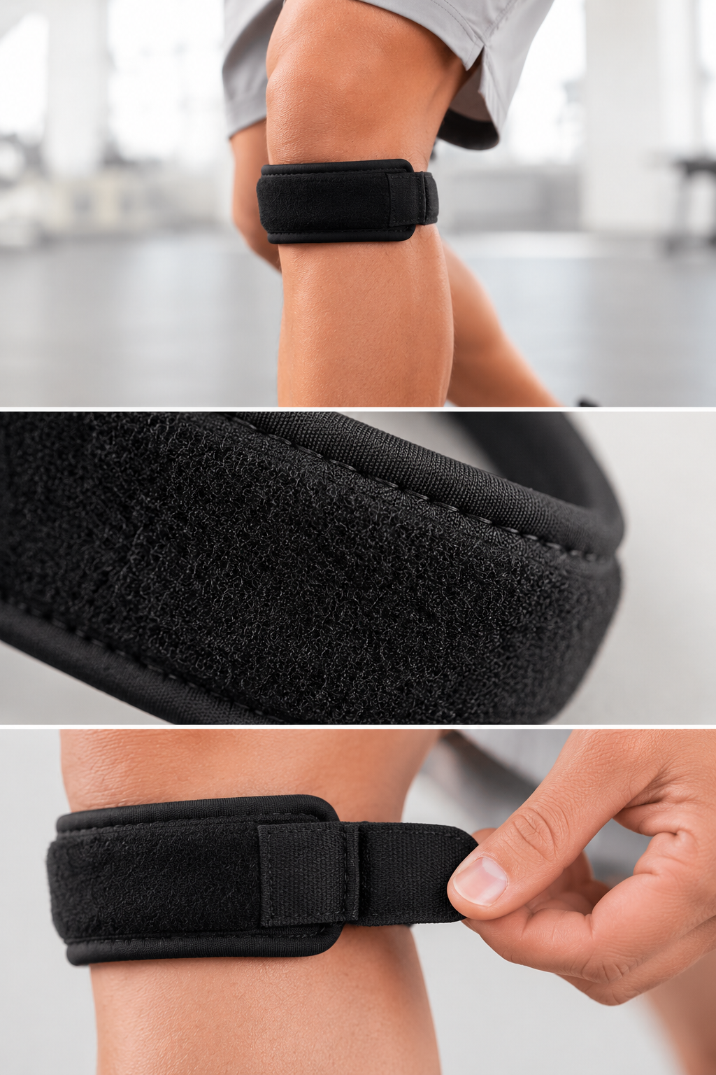 Diz Tendon Bandı Ayarlanabilir Cırtlı Sporcu Destek Bandı Siyah