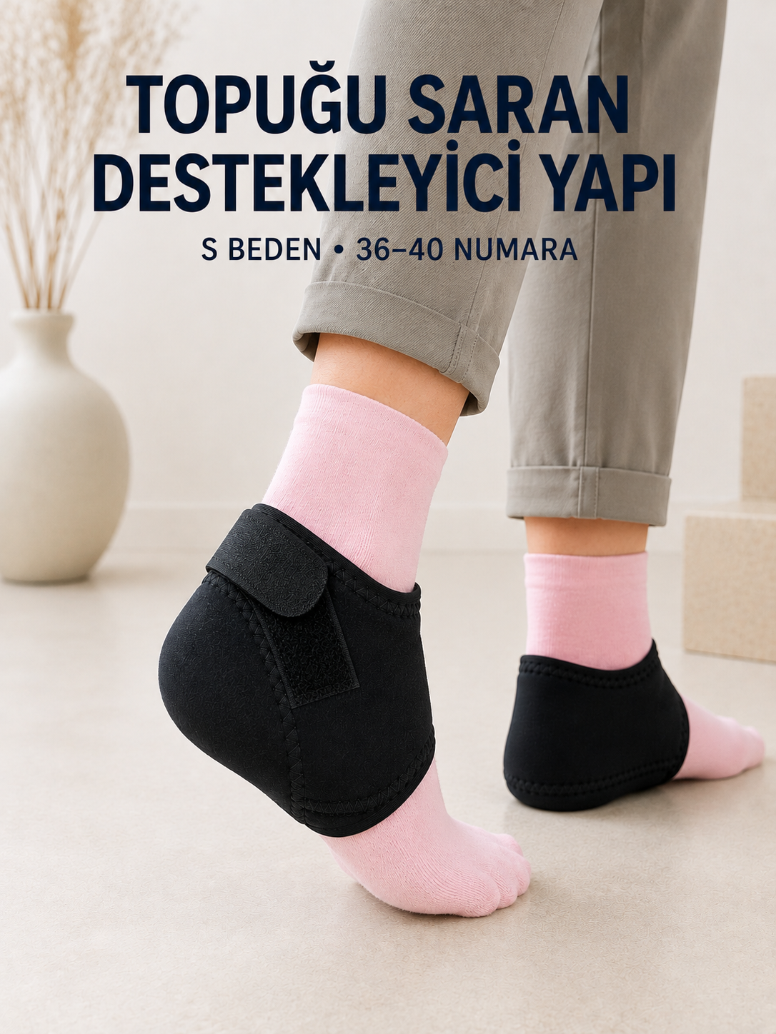 Topuk Destek Çorabı S Beden 36-40 Ayarlanabilir Cırtlı Günlük Kullanım