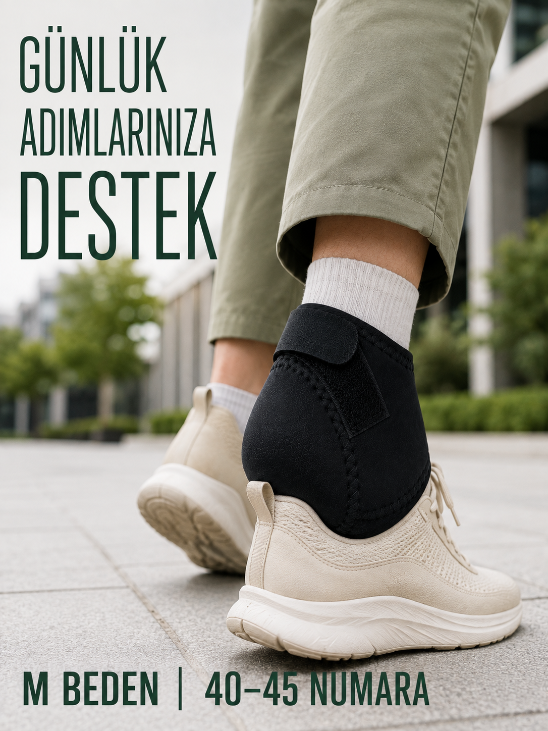 Topuk Destek Çorabı M Beden 40-45 Ayarlanabilir Cırtlı Esnek Siyah Tasarım