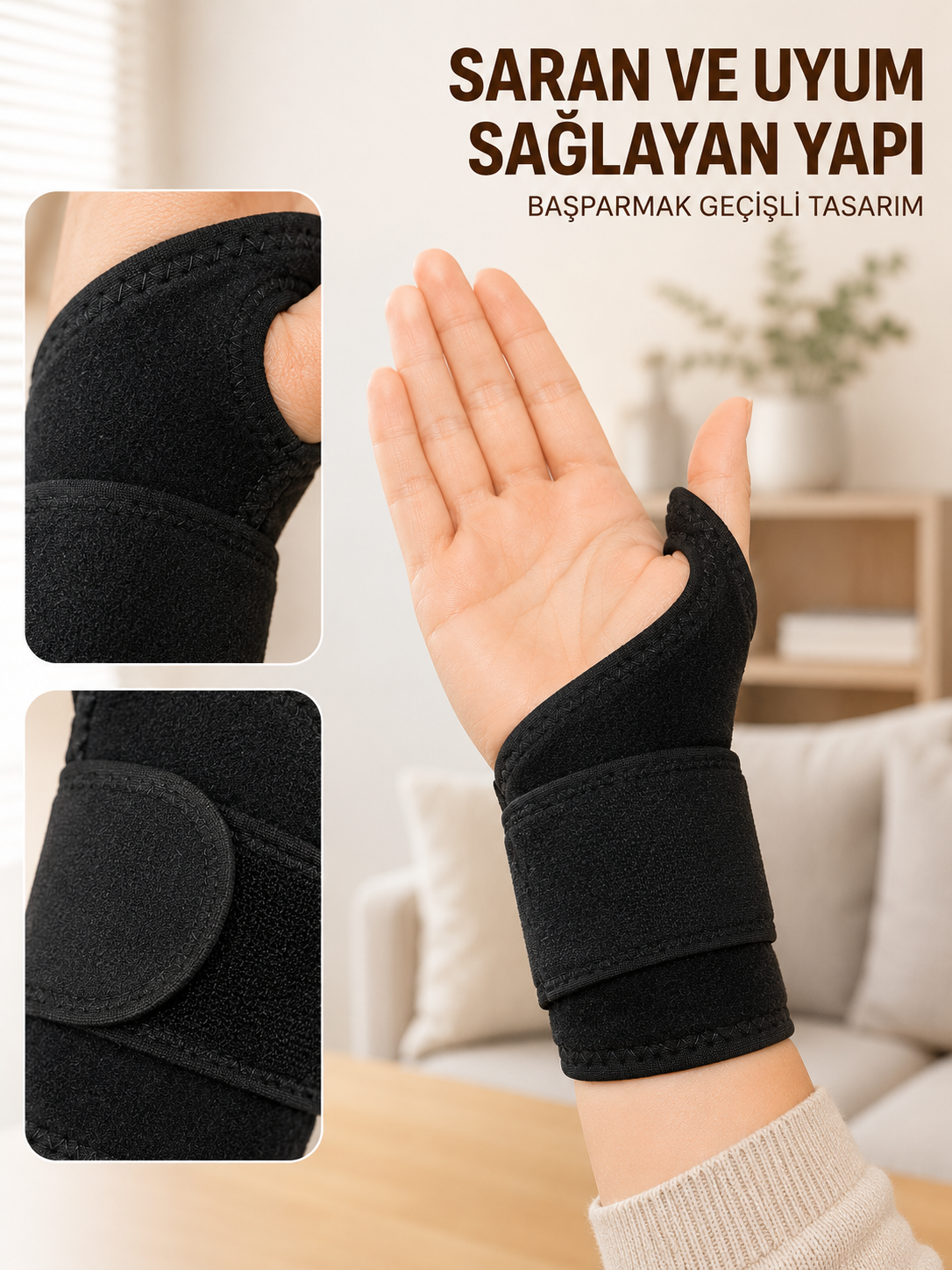 Ayarlanabilir El Bilek Bandajı Başparmak Geçişli Bilek Desteği Günlük ve Spor Kullanım