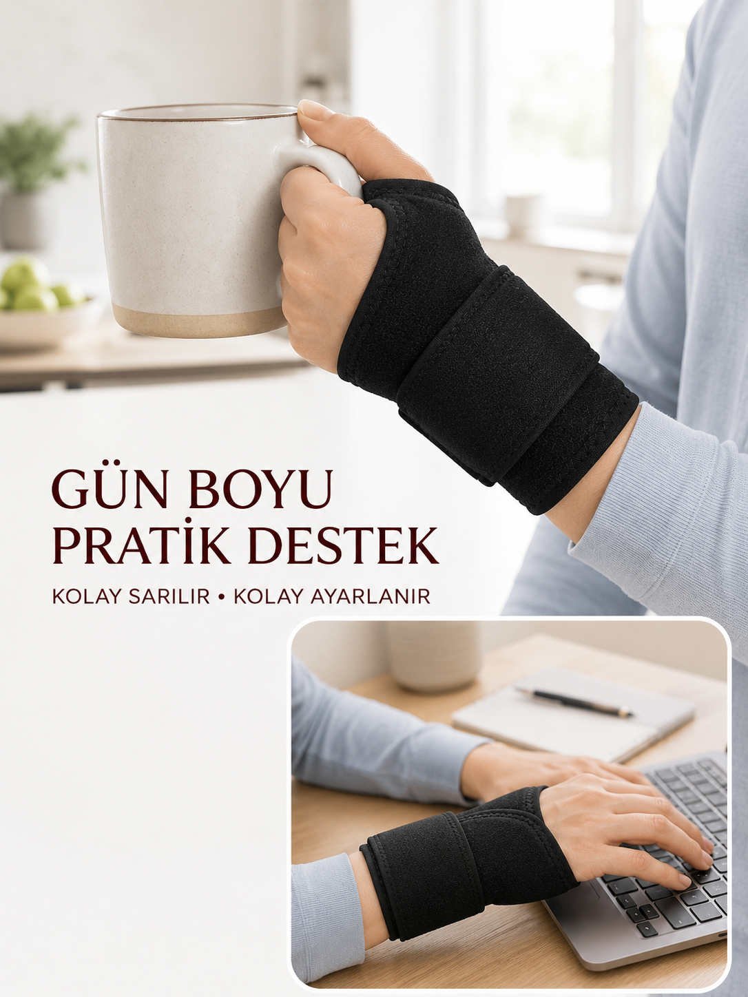Ayarlanabilir Başparmak Destekli El Bilekliği Cırtlı Bilek Bandajı Spor ve Günlük Kullanım