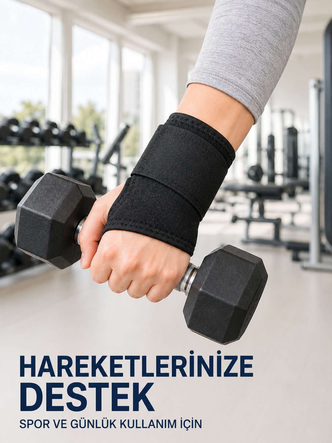 Başparmak Geçişli El Bilek Desteği Ayarlanabilir Cırtlı Bileklik Bandajı Siyah