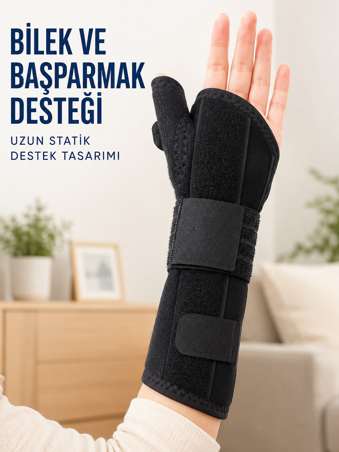 Başparmak ve El Bilek Destek Ateli Metal Destekli Ayarlanabilir Cırtlı Bileklik
