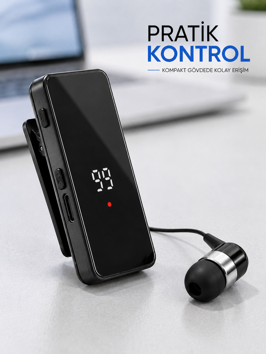 Klipsli Bluetooth Kulaklık Kısa Kablolu Tek Kulaklık Taşınabilir Günlük Kullanım