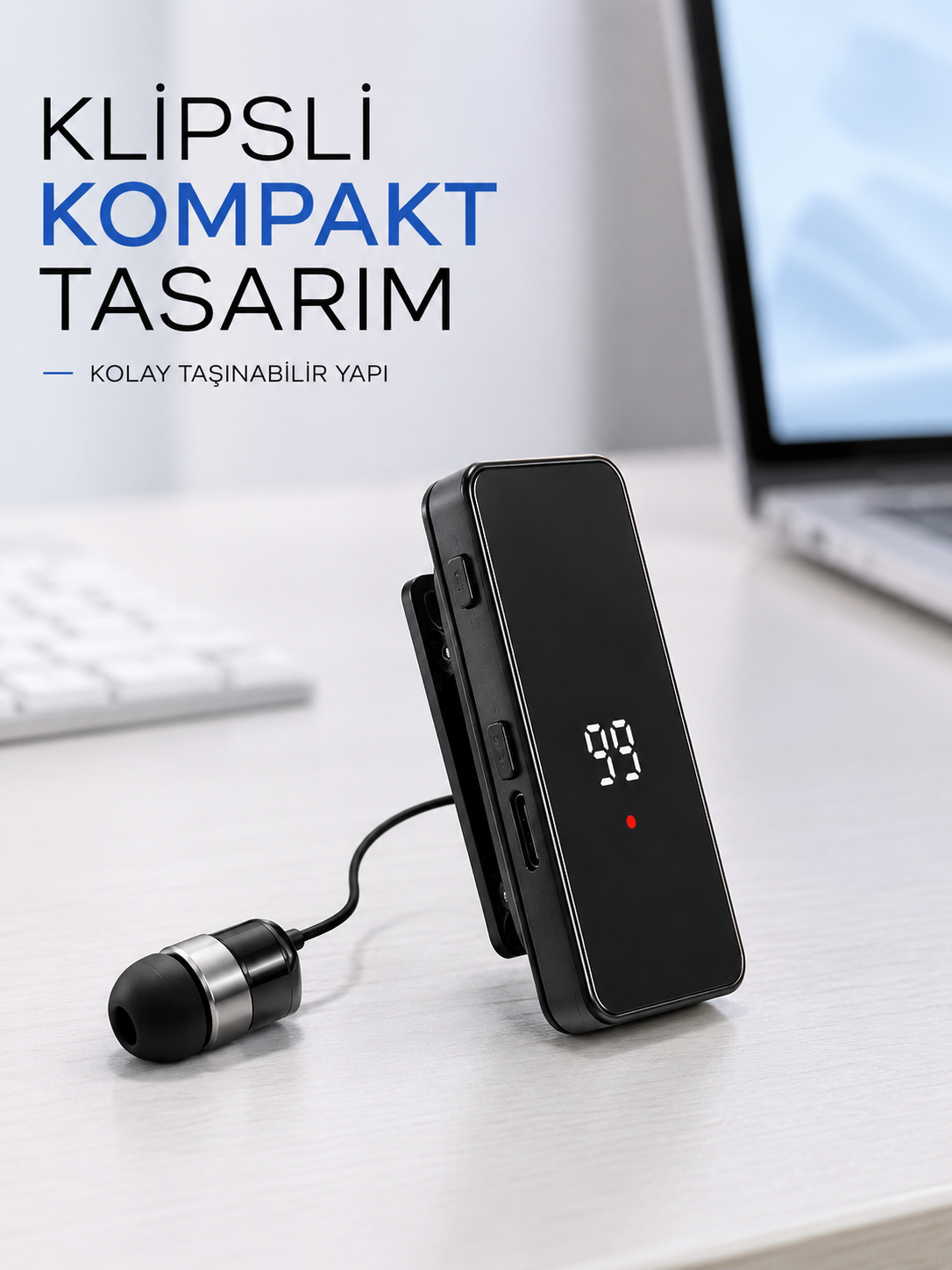 Dijital Ekranlı Bluetooth Kulaklık Tek Kulaklıklı Klipsli Kompakt Tasarım