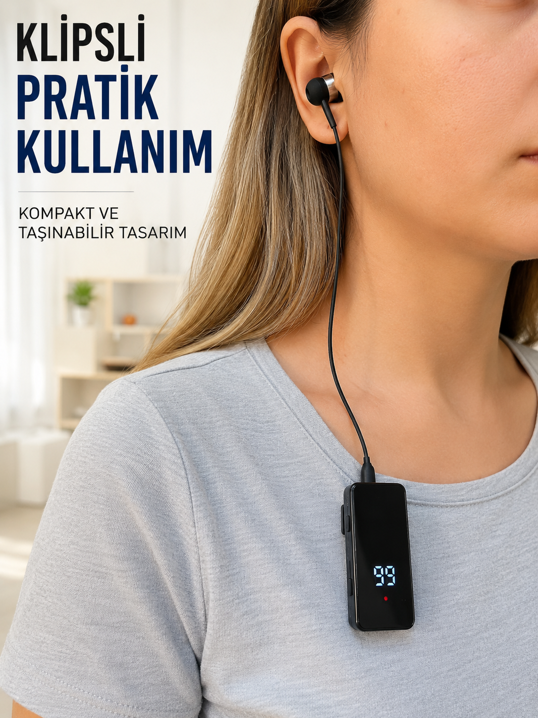 Klipsli Bluetooth Kulaklık Kısa Kablolu Tek Kulaklık Taşınabilir Günlük Kullanım