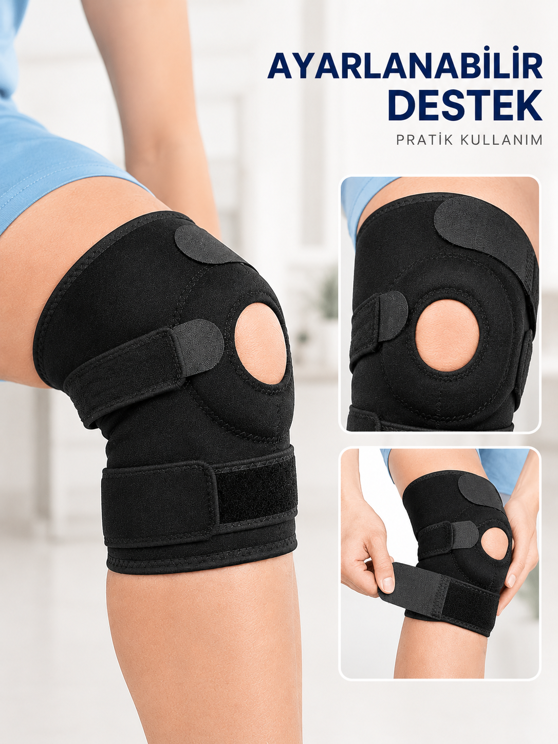 Ligamentli Diz Desteği Kısa Dizlik Ayarlanabilir Cırtlı Açık Patella Tasarım