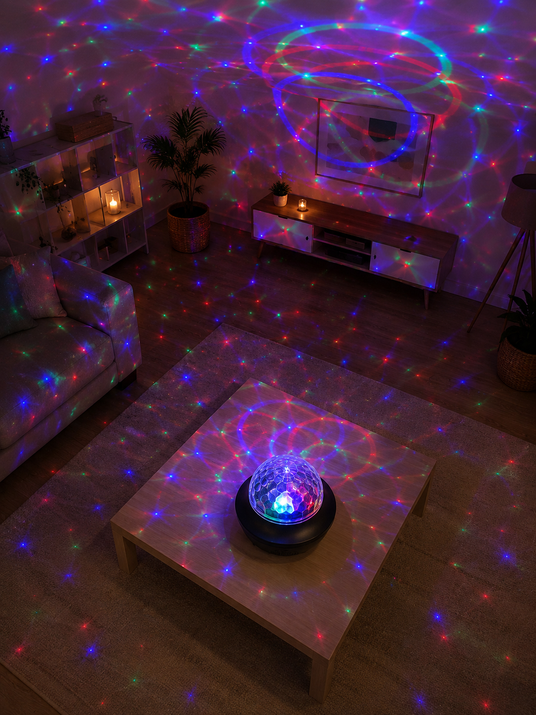 RGB Bluetooth Disko Lambası Dahili Hoparlörlü Müzikli Parti Işığı USB ve TF Kartlı