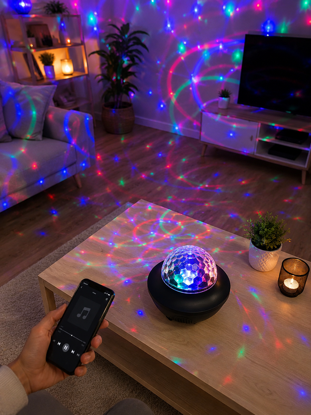 RGB Bluetooth Disko Lambası Dahili Hoparlörlü Müzikli Parti Işığı USB ve TF Kartlı