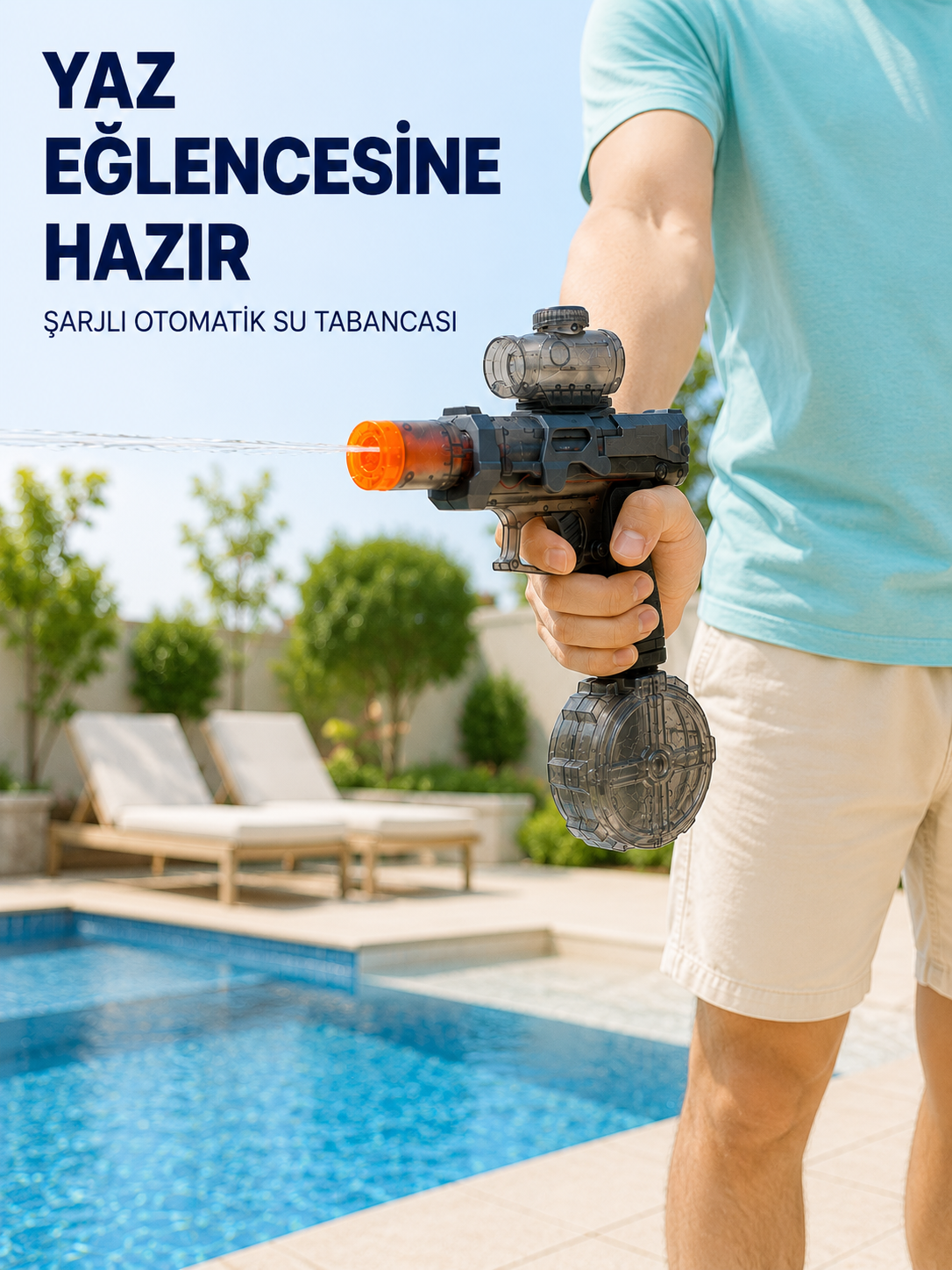 Şarjlı Elektrikli Su Tabancası Yuvarlak Su Hazneli Otomatik Sürekli Atışlı