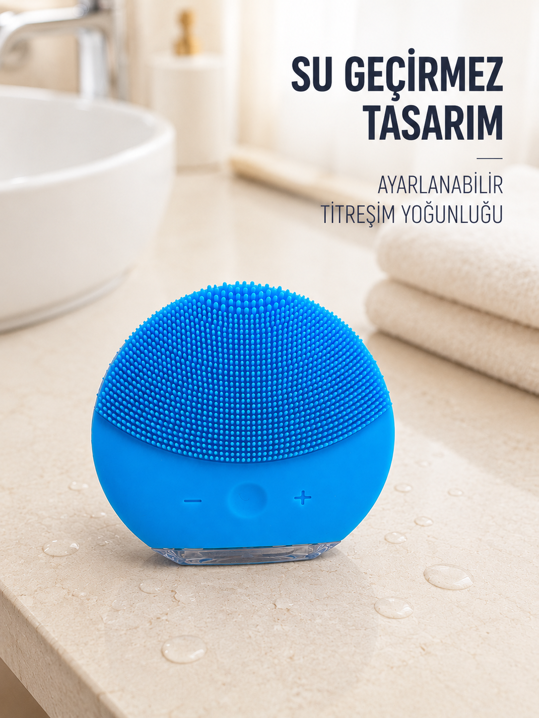Titreşimli Silikon Yüz Temizleme Cihazı Mavi Şarjlı Cilt Bakım Fırçası