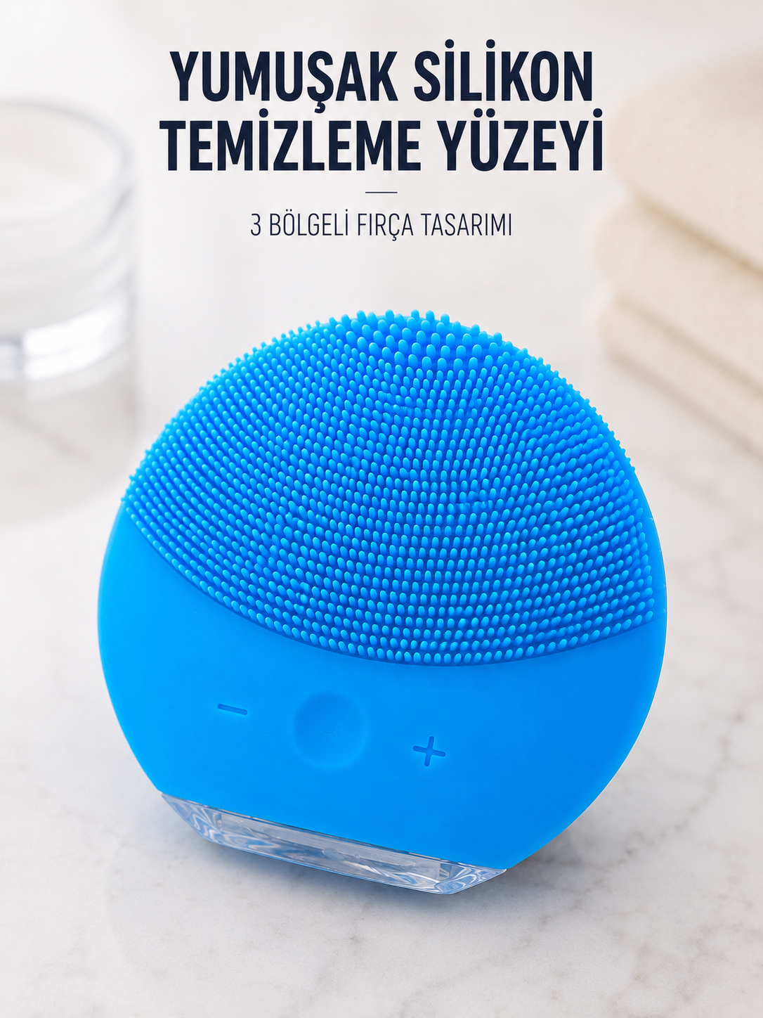 Silikon Yüz Temizleme Fırçası Ayarlanabilir Titreşimli Mavi Cilt Bakım Cihazı