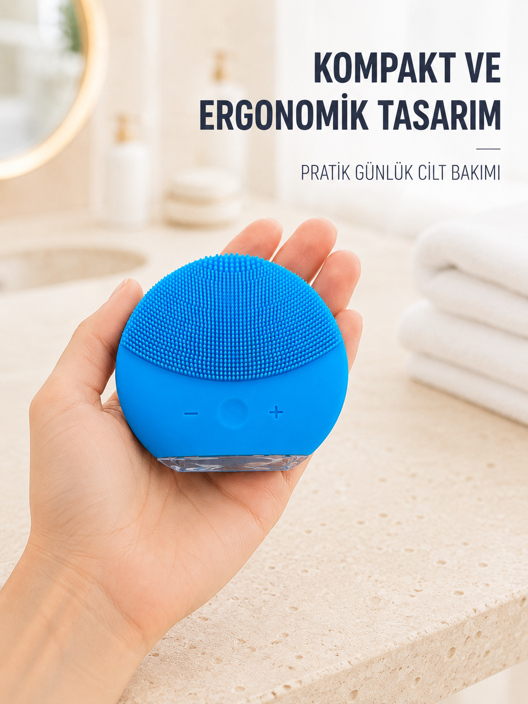 Mavi Silikon Yüz Temizleme Cihazı Su Geçirmez Titreşimli Yüz Bakım Fırçası