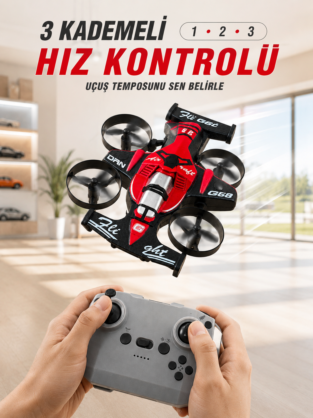 Uçan Araba Drone 4 Korumalı Pervaneli 360° Akrobatik Hareket Uzaktan Kumandalı