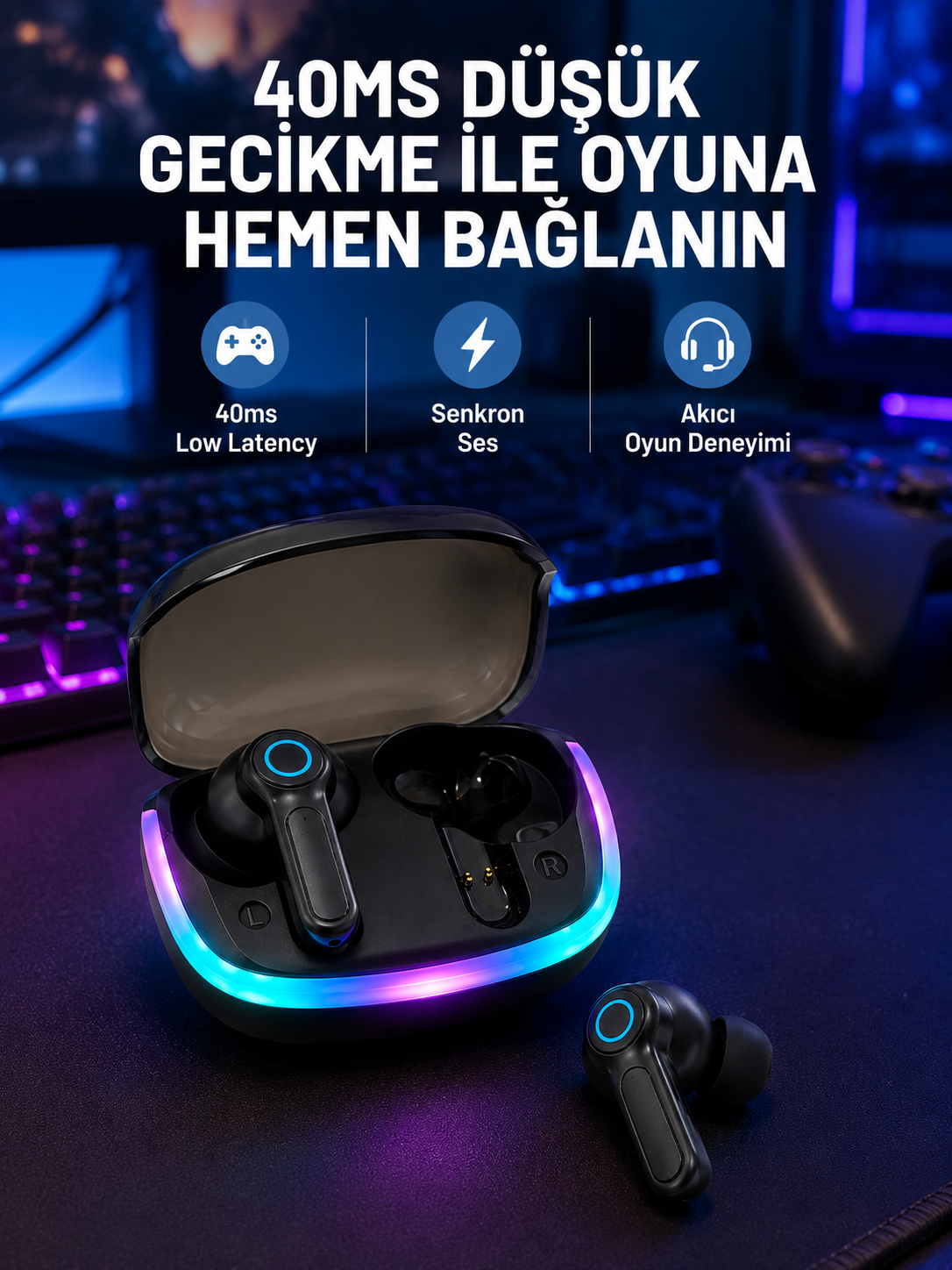 RGB Şarj Kutulu TWS Kablosuz Kulaklık Bluetooth 5.4 HD Voice Type-C Şarj Destekli
