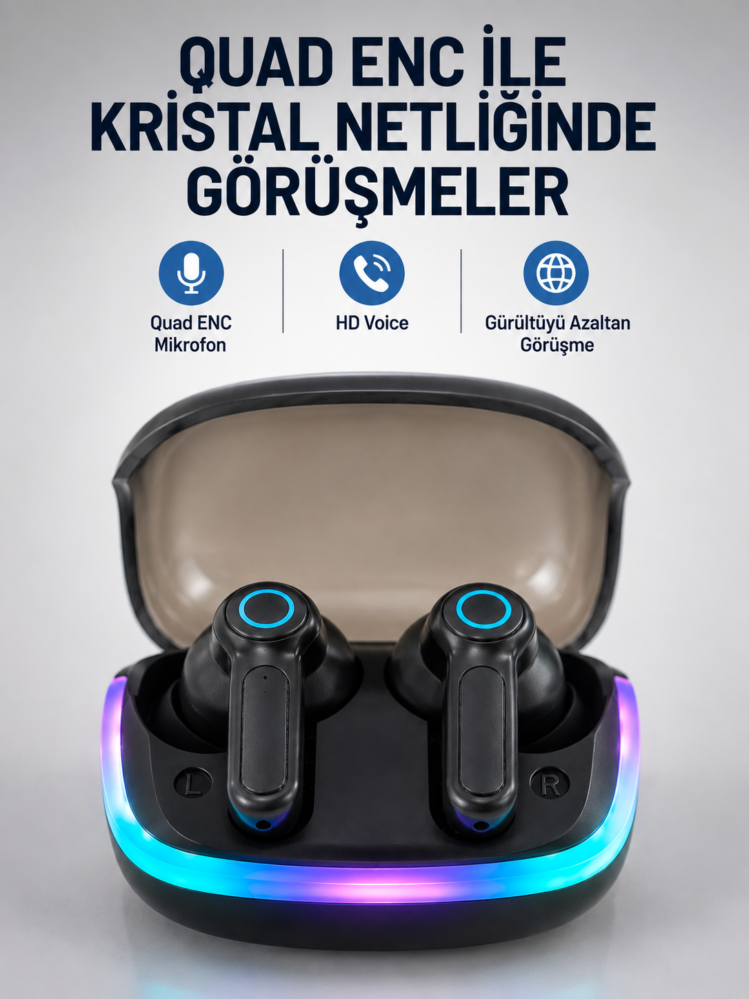 Bluetooth 5.4 Kablosuz KulaklıkQuad ENC Mikrofonlu TWS Kulaklık