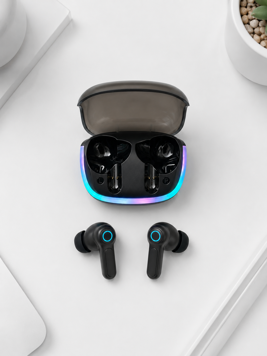 Bluetooth 5.4 TWS Kablosuz Kulaklık Quad ENC Mikrofonlu RGB Şarj Kutulu HD Ses