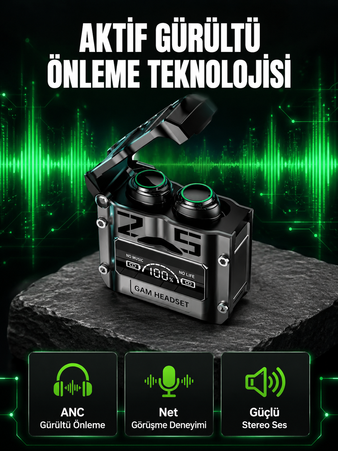 Bluetooth Kulaklık Kablosuz ANC Gürültü Önleyici Stereo Ses Yeni Nesil