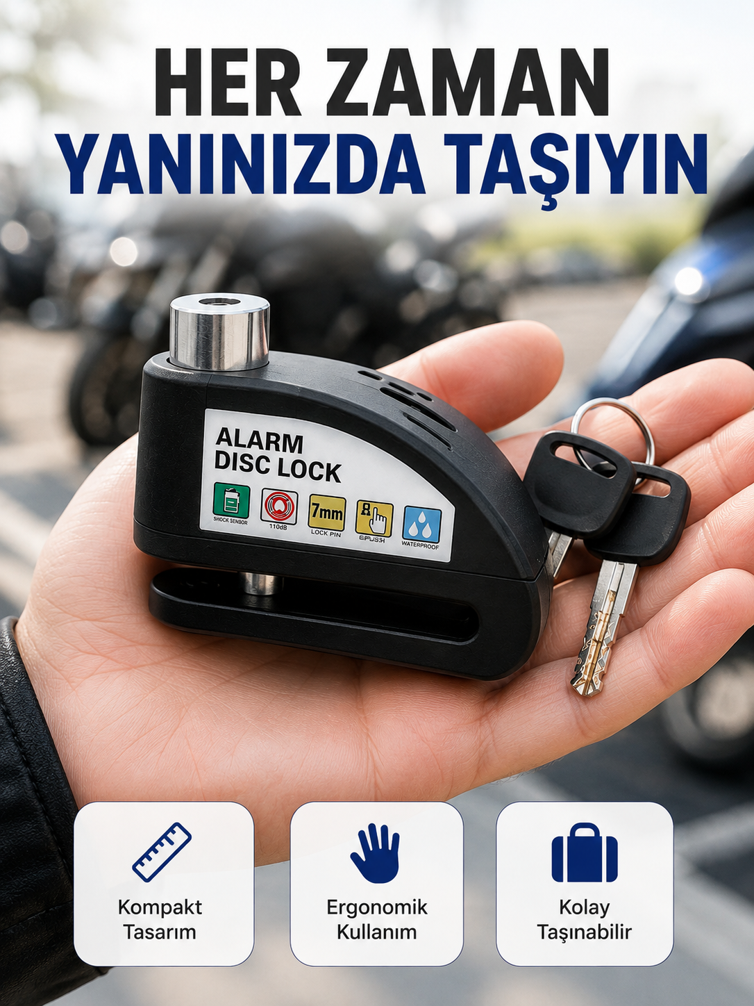 Çelik Gövdeli Alarm Disk Kilidi Motosiklet ve Bisiklet İçin Güvenlik Yeni Nesil