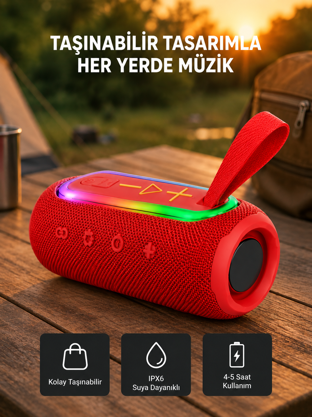 Taşınabilir Mini Bluetooth Hoparlör Güçlü Ses ve Şık Kırmızı Tasarım