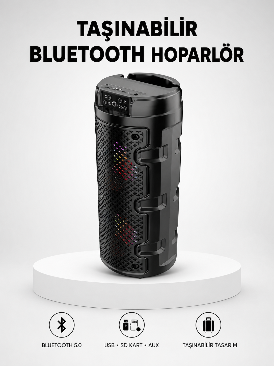 Bluetooth 5.0 Kablosuz Hoparlör Çift Sürücülü Yüksek Ses Kalitesi Kompakt Tasarım